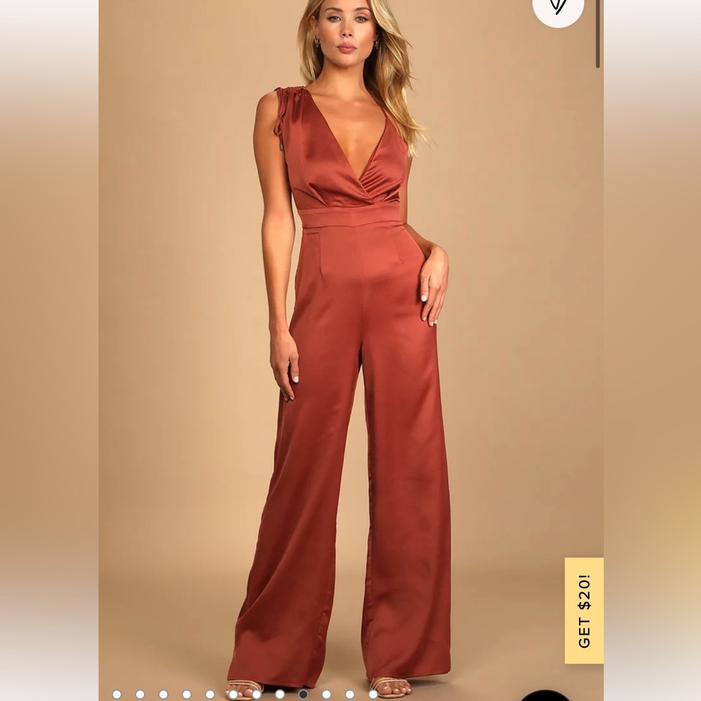 Look of Luxe Rusty Rose Satin Asymmetrical Wide-Leg Jumpsuit